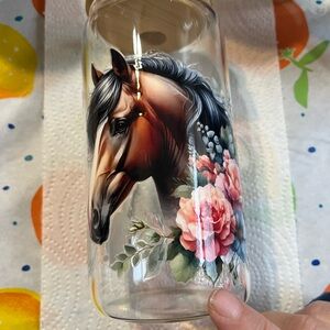 Horse and Floral Glass Tumbler